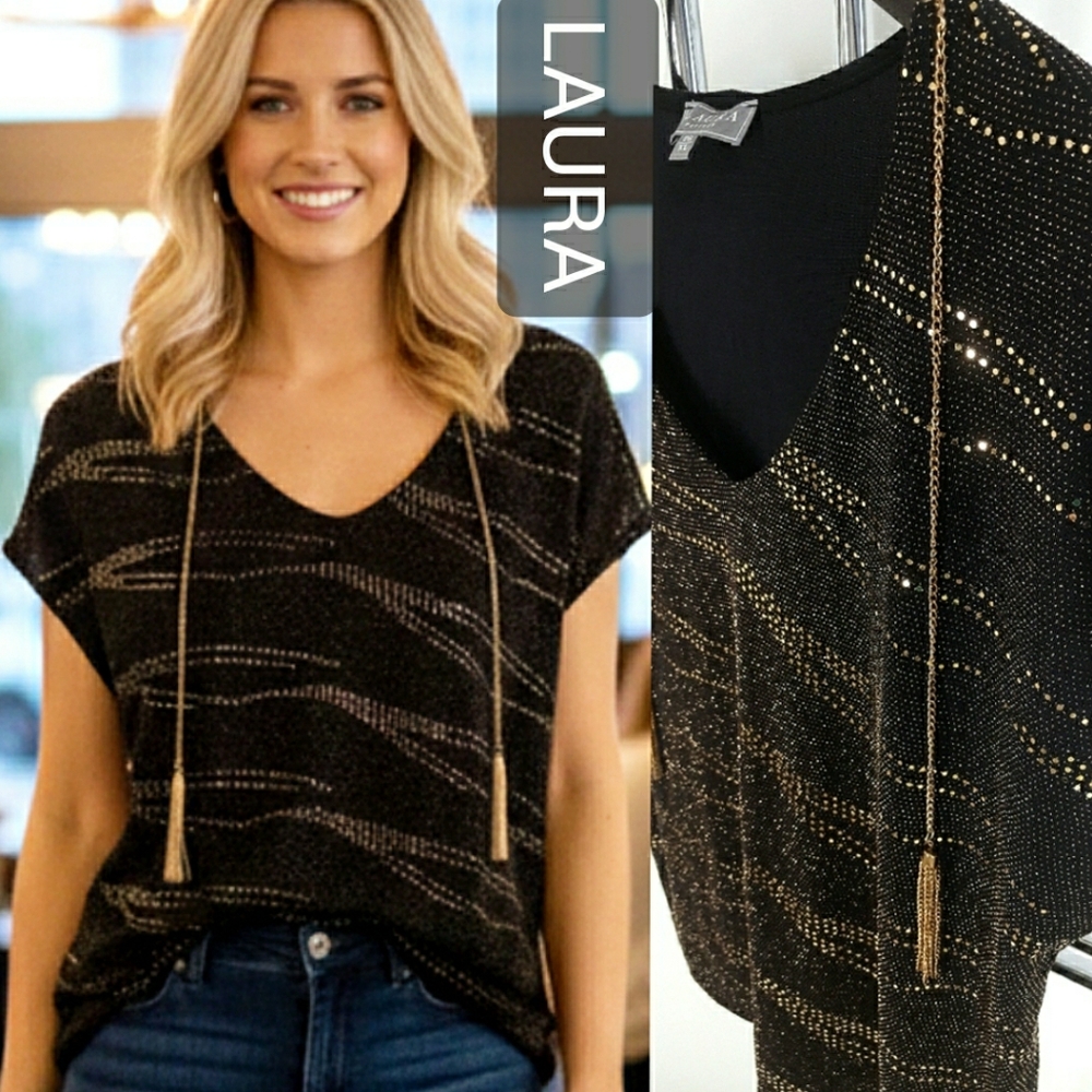 Laura🌾Golden Sparkling Drop Shoulder Top